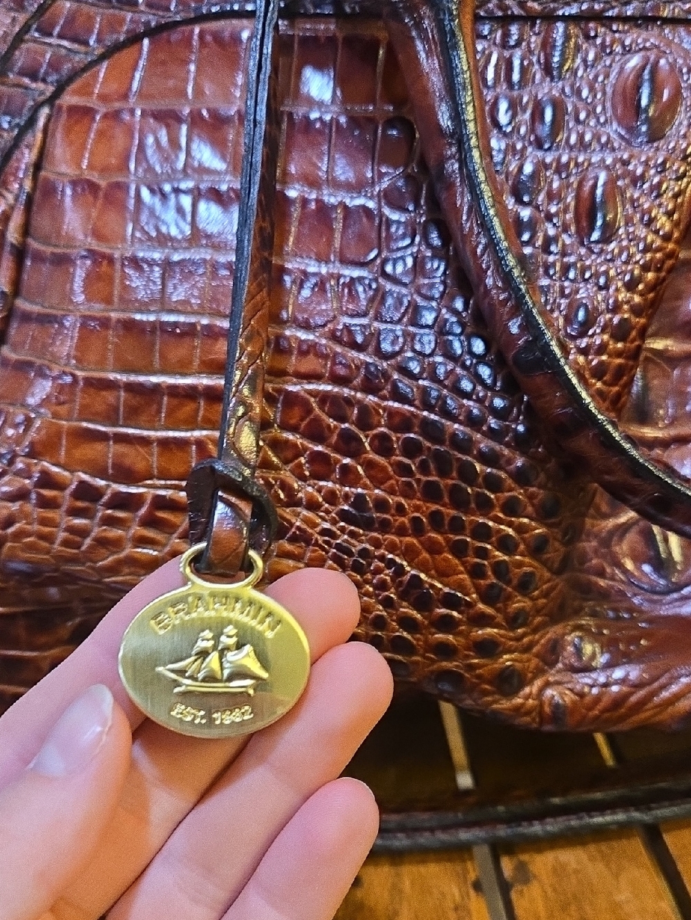Brahmin Lisa Pecan Melbourne Dome Leather Satchel Bag Purse - Picture 4 of 8